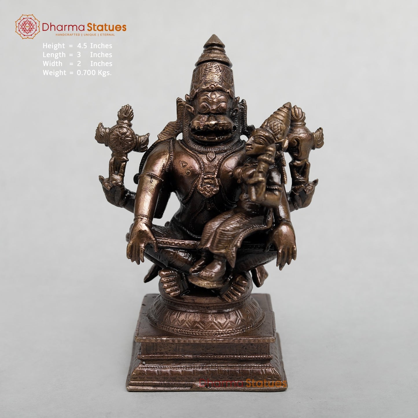 Copper Narsimha Lakshmi Seated Fine 4.5”