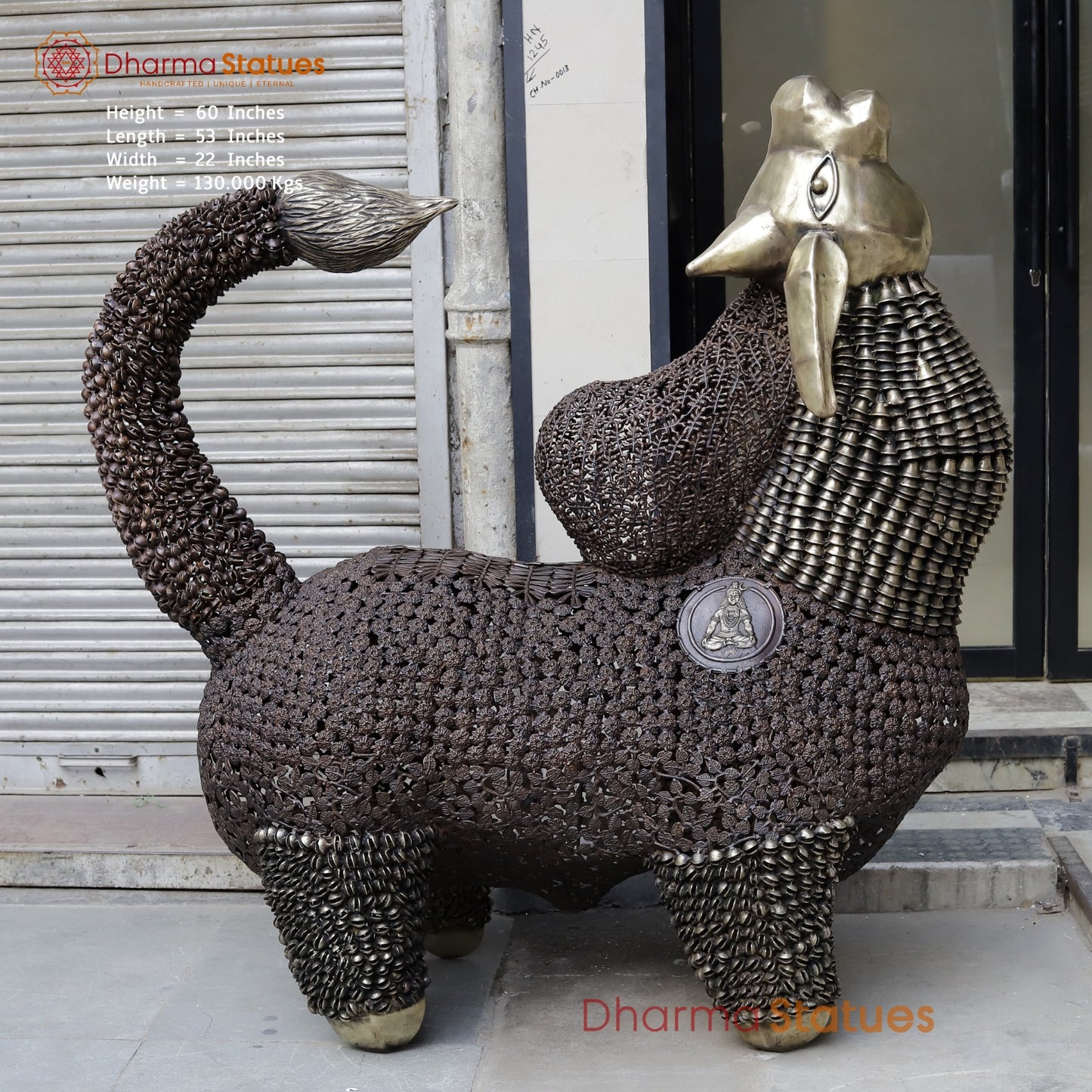 Brass Nandi joyfull Nandi Standing With Floral carvings, Copper Finish  60”