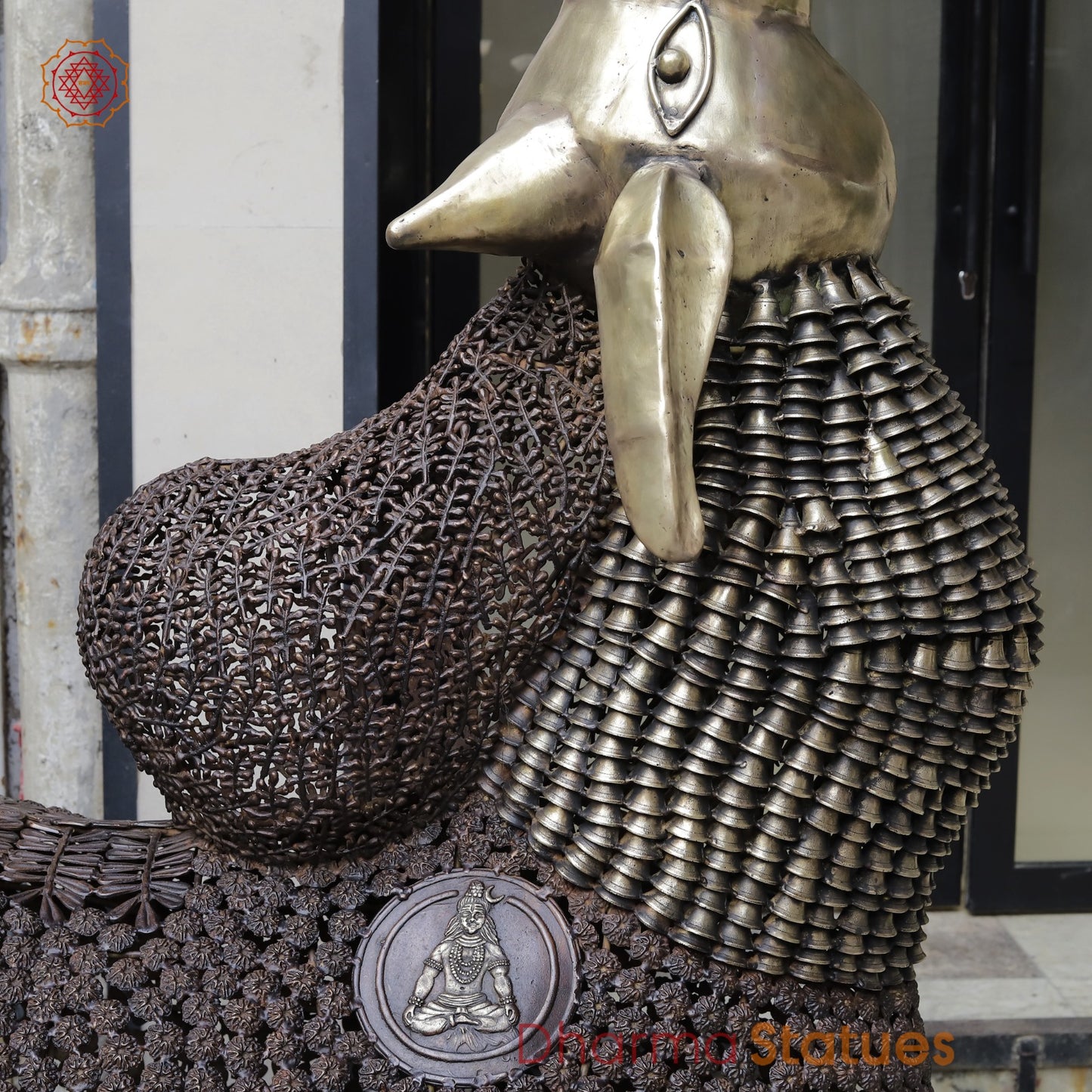 Brass Nandi joyfull Nandi Standing With Floral carvings, Copper Finish  60”