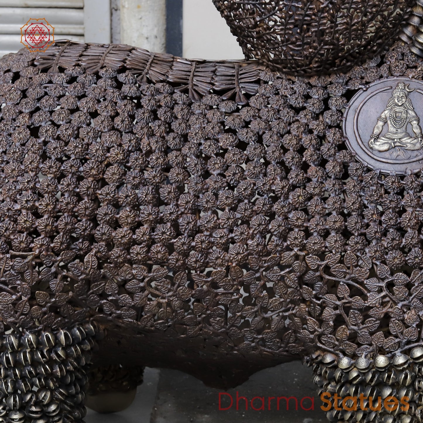 Brass Nandi joyfull Nandi Standing With Floral carvings, Copper Finish  60”