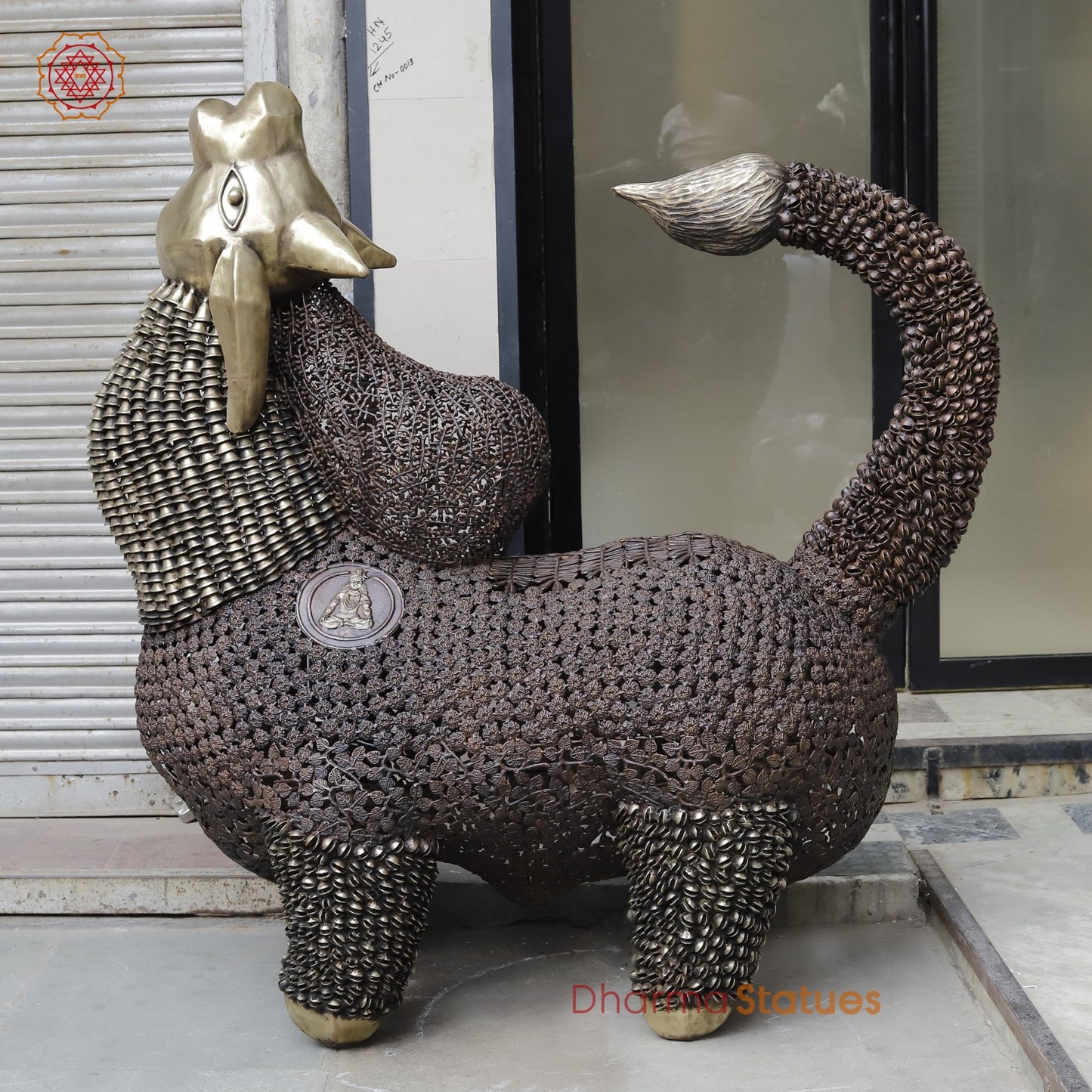 Brass Nandi joyfull Nandi Standing With Floral carvings, Copper Finish  60”