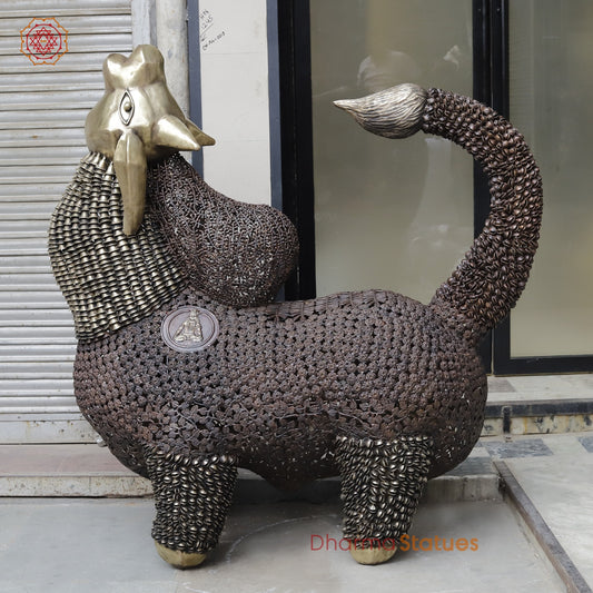 Brass Nandi joyfull Nandi Standing With Floral carvings, Copper Finish  60”