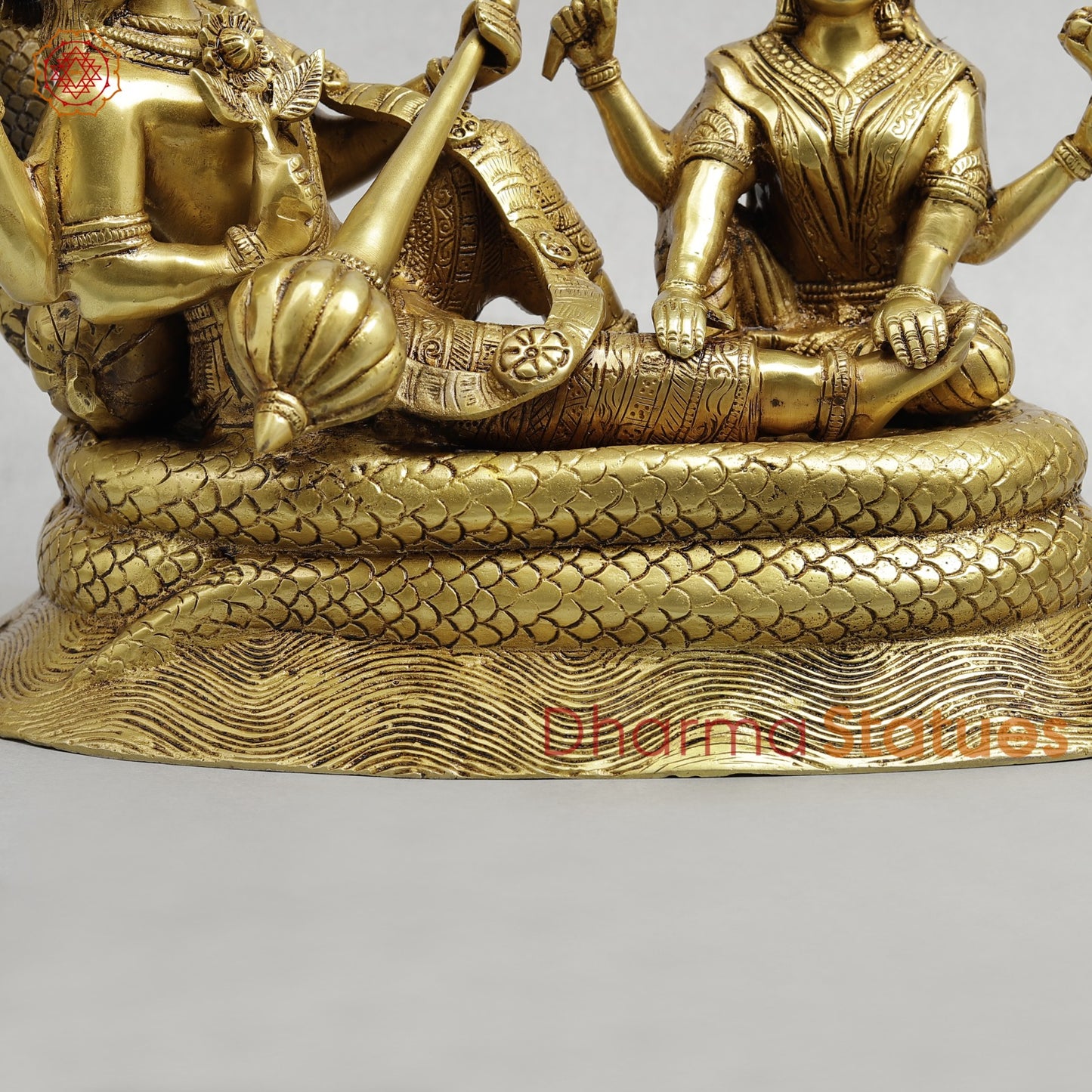 Brass Vishnu Lakshmi Resting in Snake Fine, Golden Finish 13”