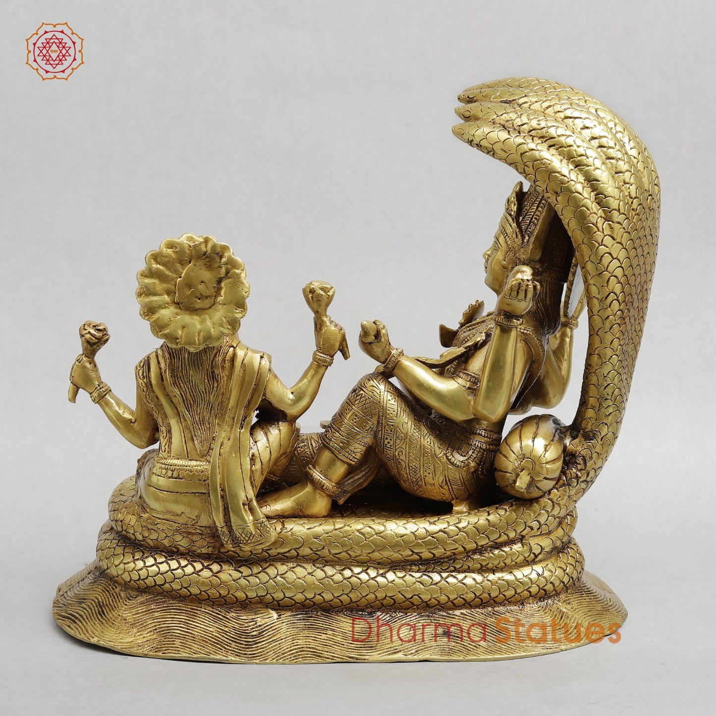 Brass Vishnu Lakshmi Resting in Snake Fine, Golden Finish 13”