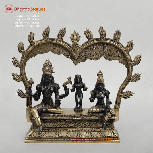 Brass Somdaskandar (Shiva Parwati with Kartik) Fine, Royal black Finish 11”