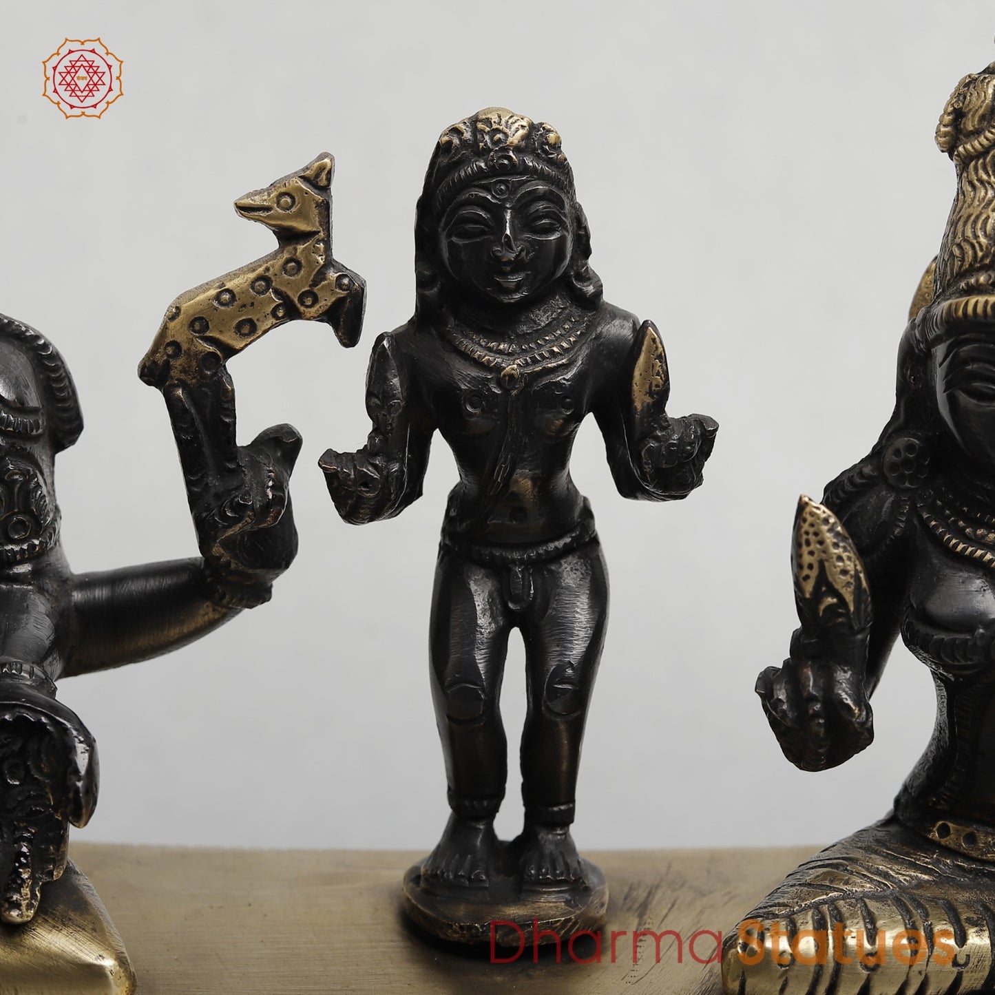 Brass Somdaskandar (Shiva Parwati with Kartik) Fine, Royal black Finish 11”