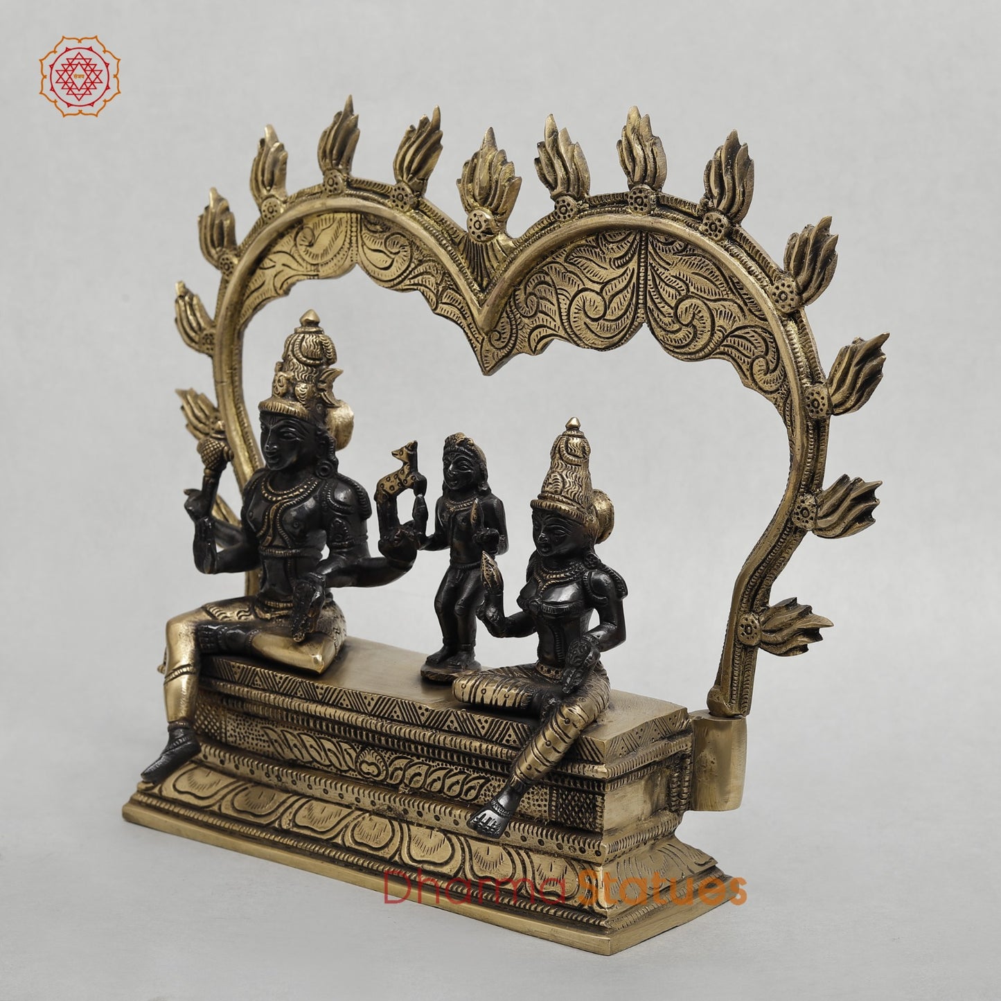 Brass Somdaskandar (Shiva Parwati with Kartik) Fine, Royal black Finish 11”