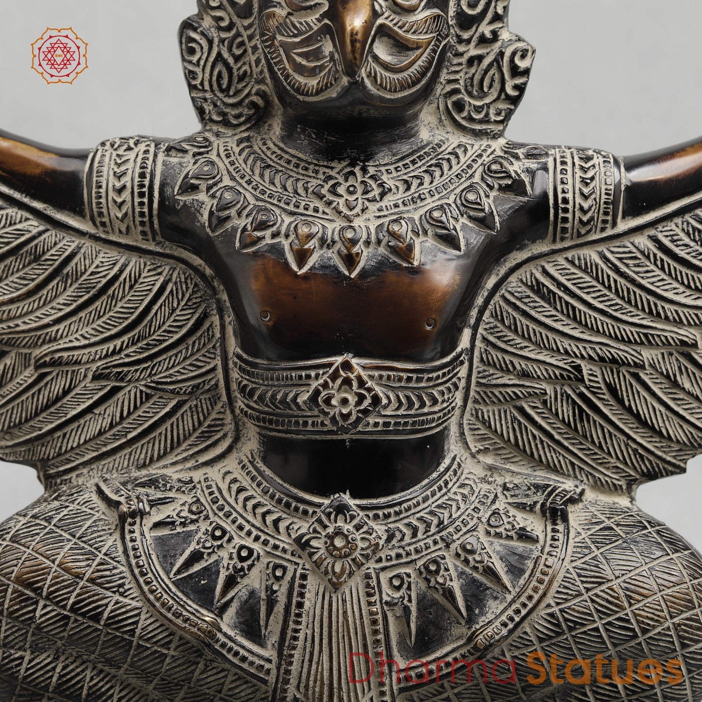 Brass Garuda Seated With Open wings Fine, Antique Finish 12.5”