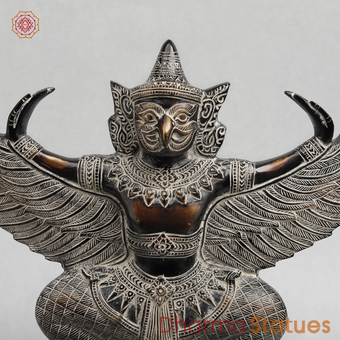 Brass Garuda Seated With Open wings Fine, Antique Finish 12.5”