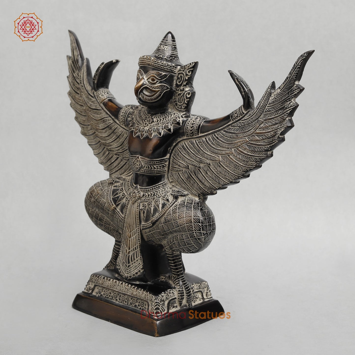 Brass Garuda Seated With Open wings Fine, Antique Finish 12.5”
