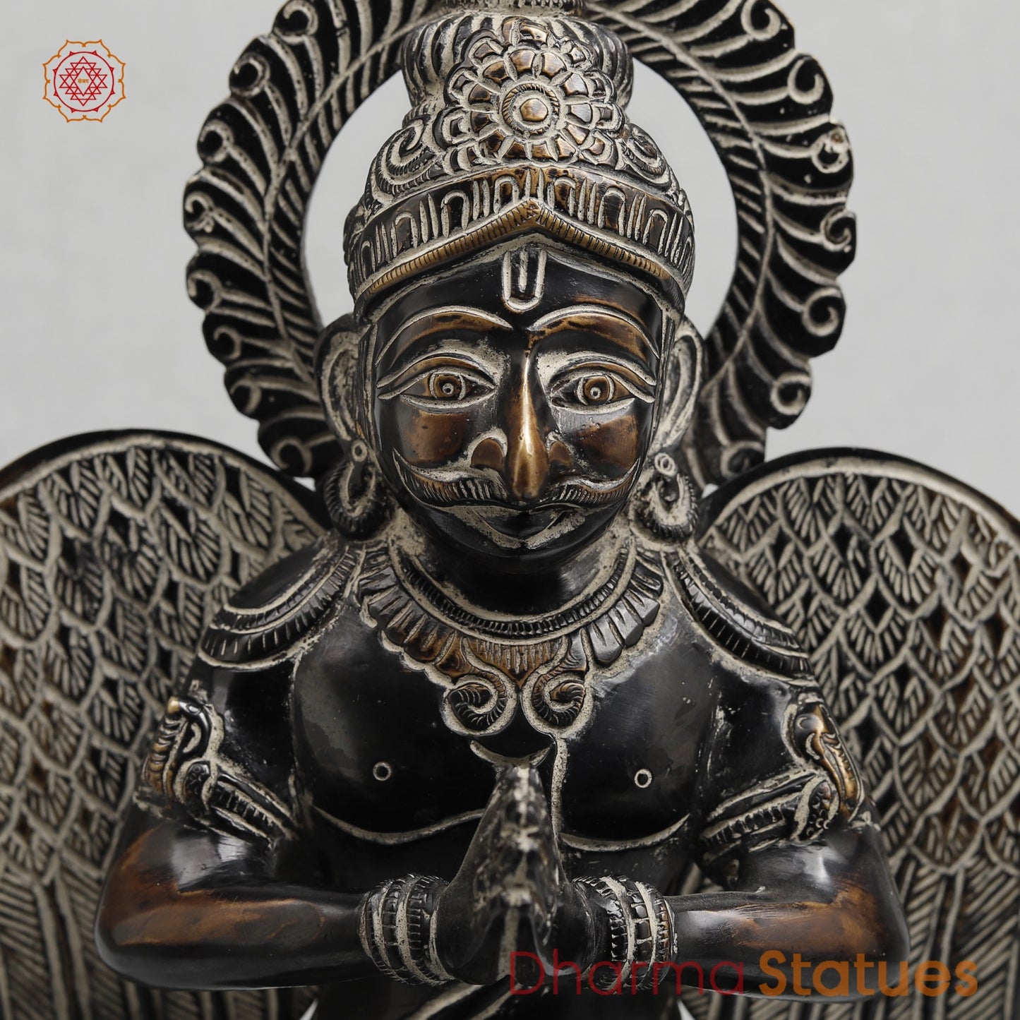 Brass Garuda Seated With Mantra in the Wings Fine, Antique Finish 12”