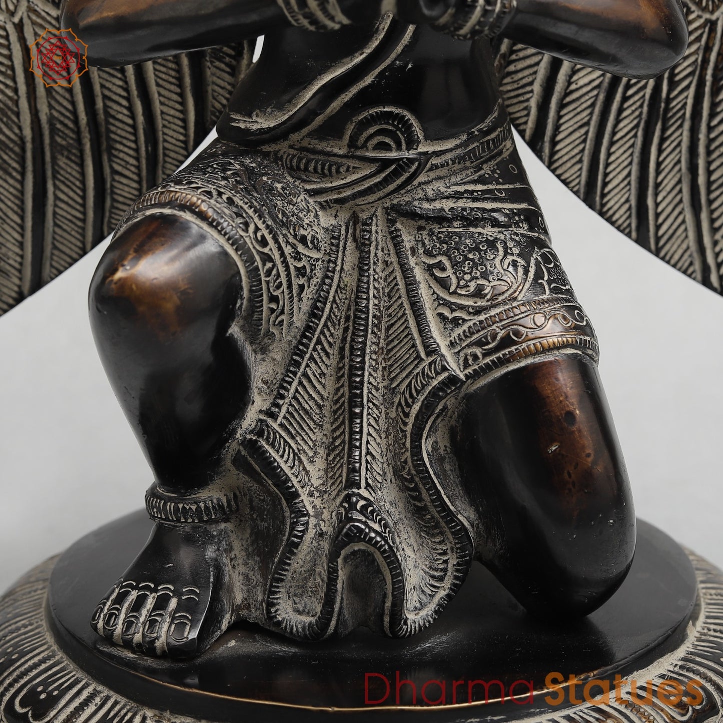 Brass Garuda Seated With Mantra in the Wings Fine, Antique Finish 12”