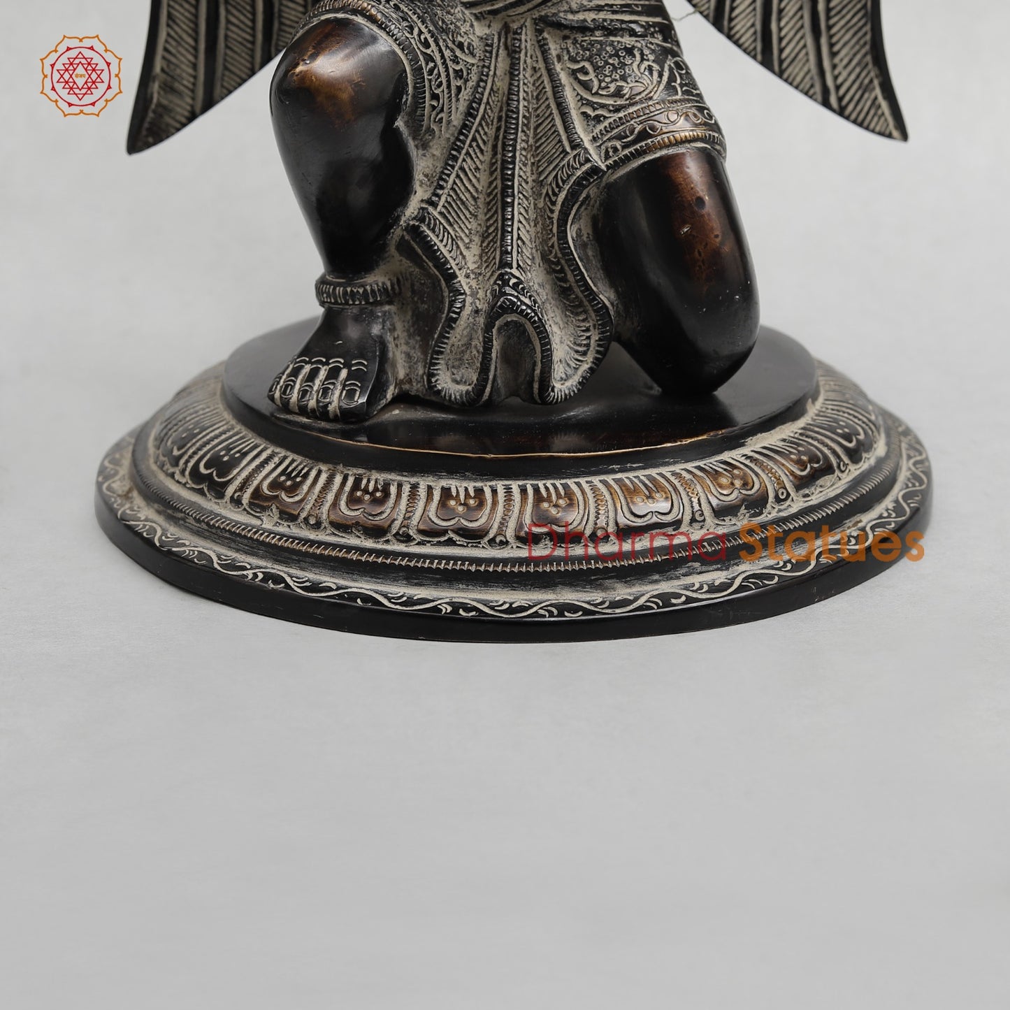 Brass Garuda Seated With Mantra in the Wings Fine, Antique Finish 12”