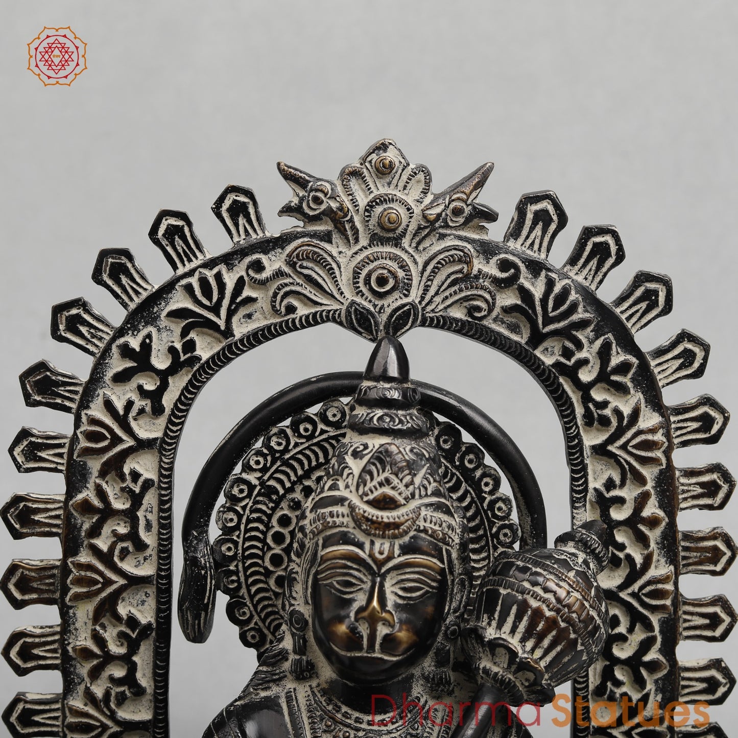 Brass Hanuman Seated with Frame Fine, Antique finish 11”