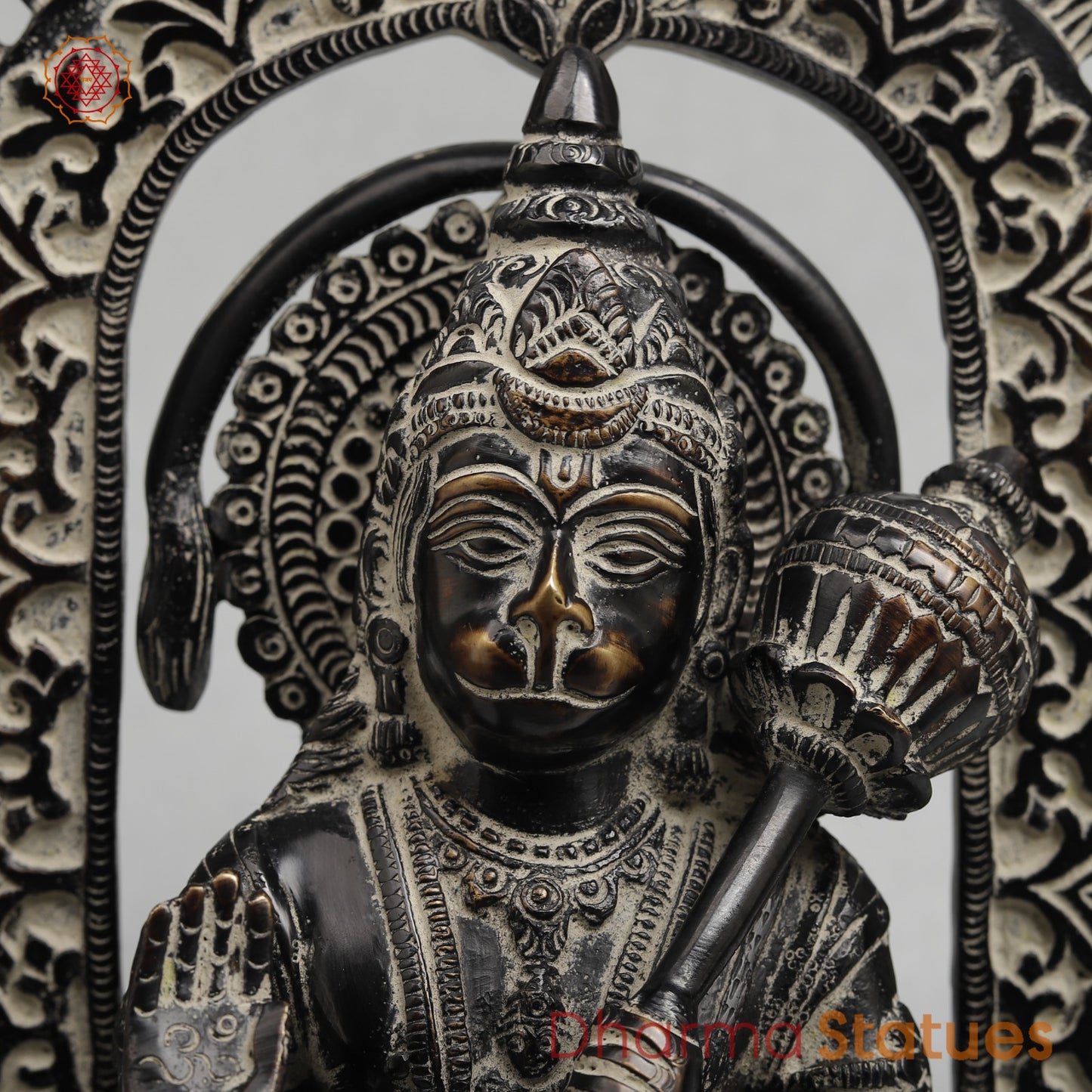Brass Hanuman Seated with Frame Fine, Antique finish 11”