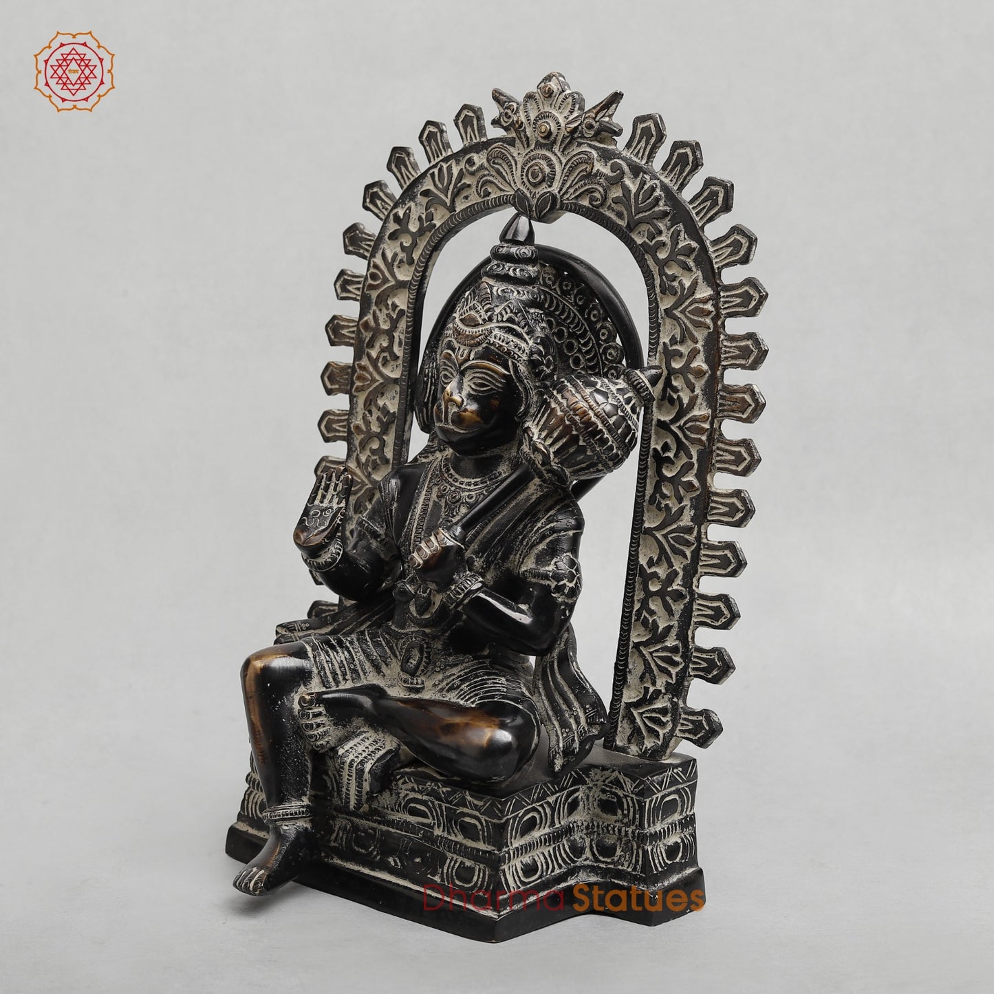 Brass Hanuman Seated with Frame Fine, Antique finish 11”