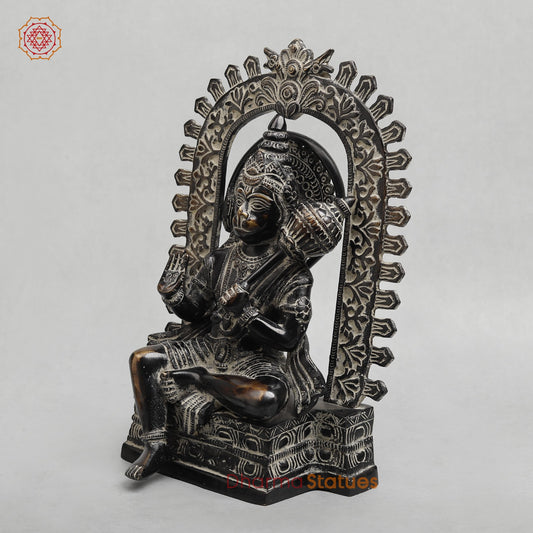 Brass Hanuman Seated with Frame Fine, Antique finish 11”