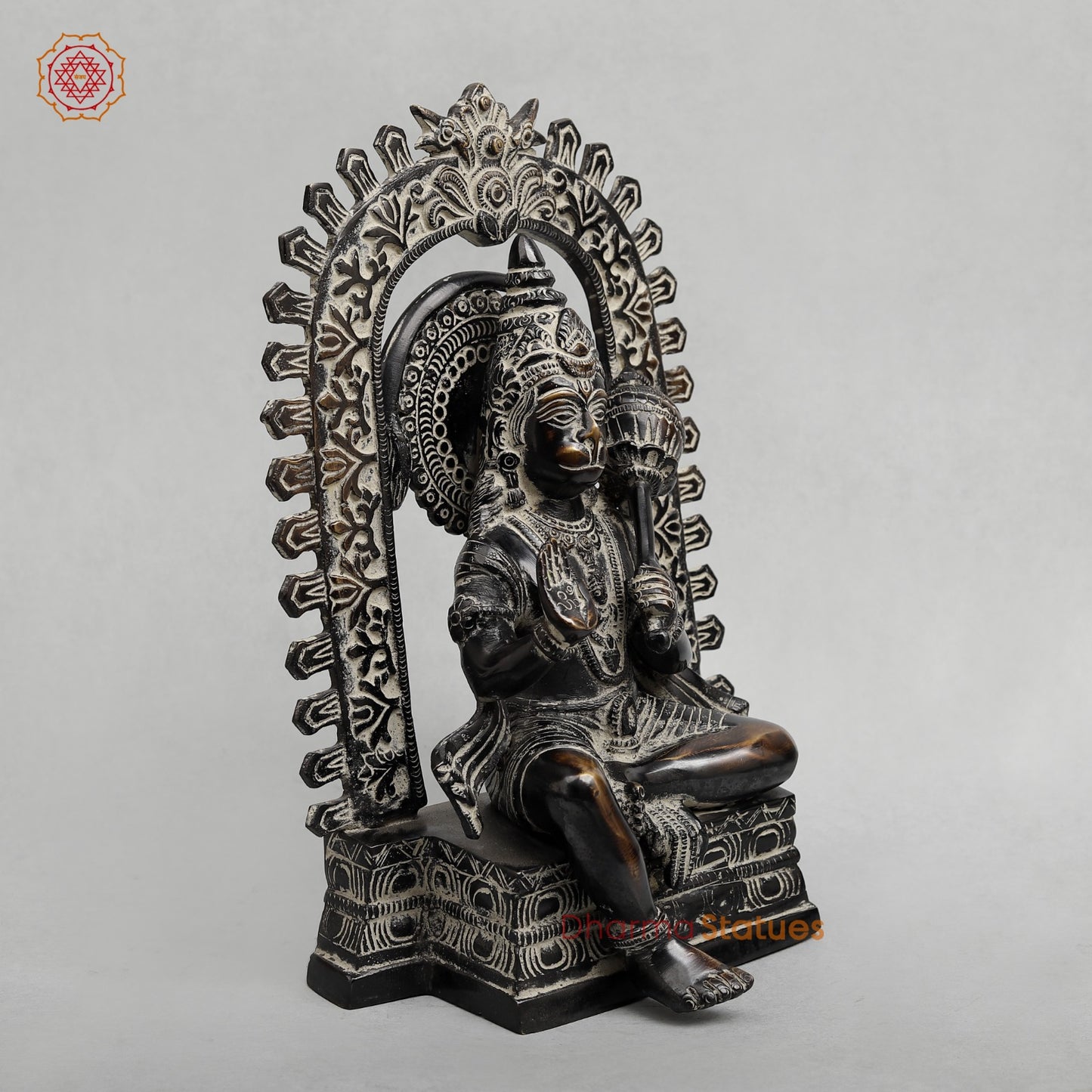 Brass Hanuman Seated with Frame Fine, Antique finish 11”