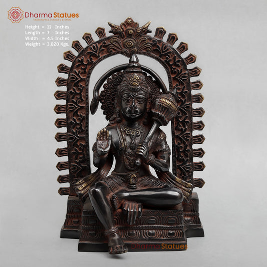 Brass Hanuman Seated with Frame Fine, Royal Black With Red Hues finish 11”