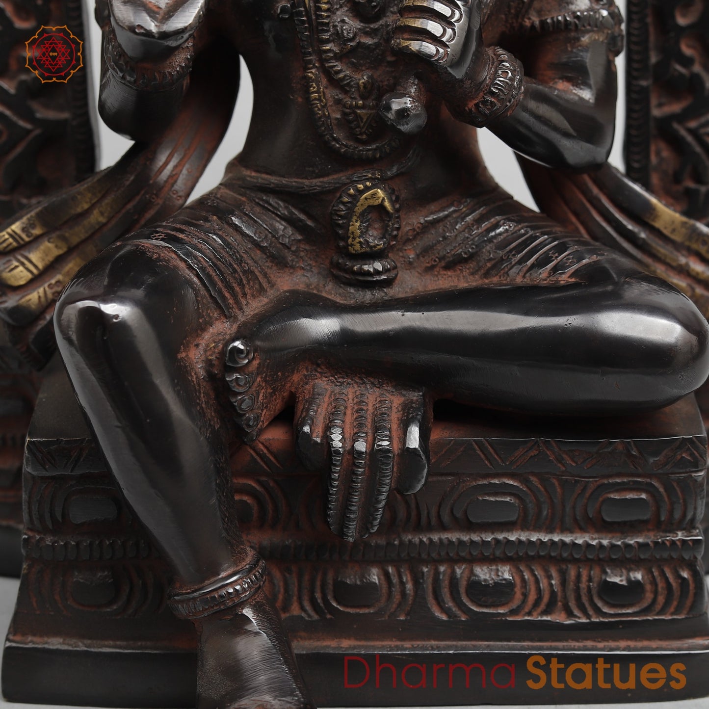 Brass Hanuman Seated with Frame Fine, Royal Black With Red Hues finish 11”