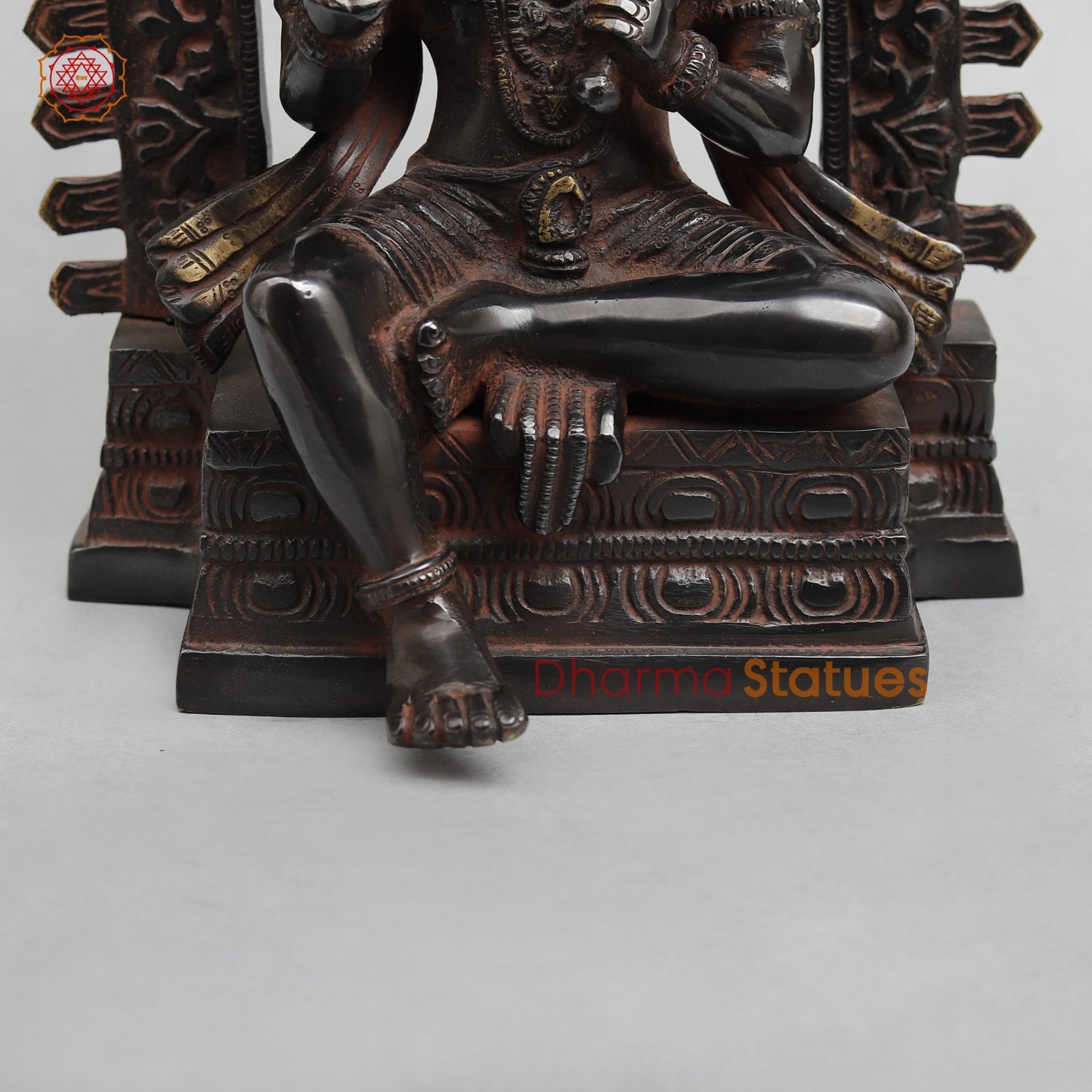 Brass Hanuman Seated with Frame Fine, Royal Black With Red Hues finish 11”