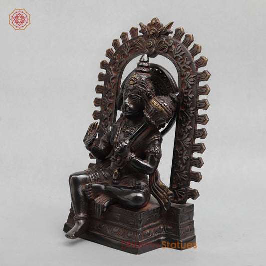 Brass Hanuman Seated with Frame Fine, Royal Black With Red Hues finish 11”