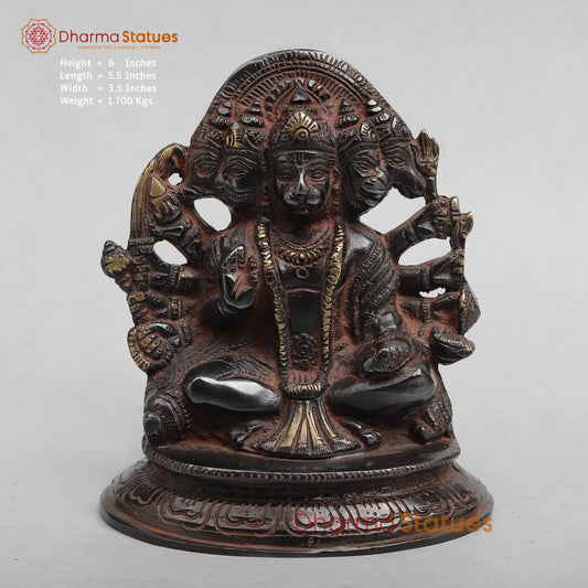 Brass Panchmukhi Hanuman Seated with Frame Fine, Royal Black With Red Hues finish 6”