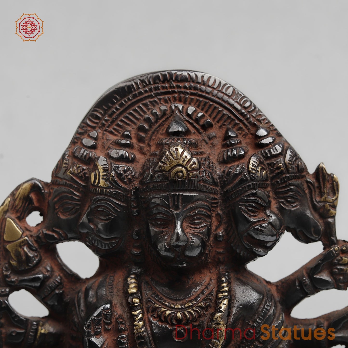 Brass Panchmukhi Hanuman Seated with Frame Fine, Royal Black With Red Hues finish 6”