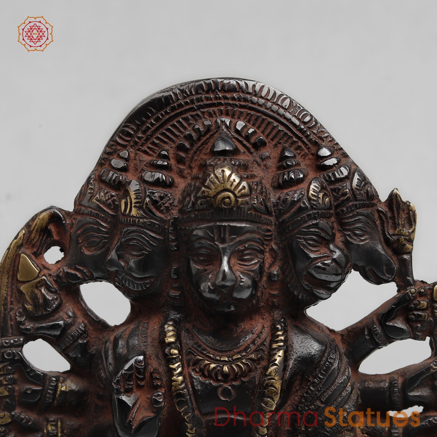 Brass Panchmukhi Hanuman Seated with Frame Fine, Royal Black With Red Hues finish 6”