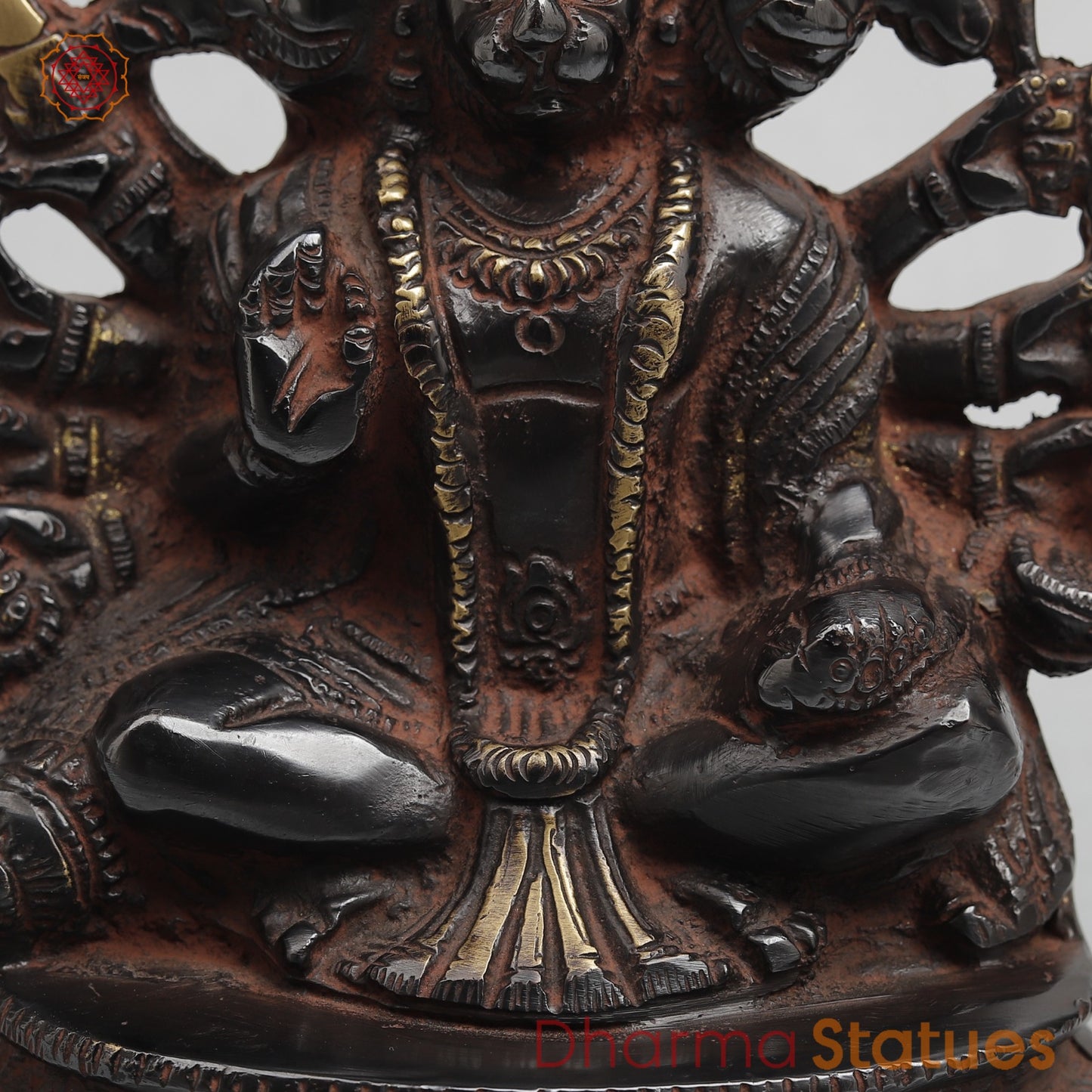 Brass Panchmukhi Hanuman Seated with Frame Fine, Royal Black With Red Hues finish 6”