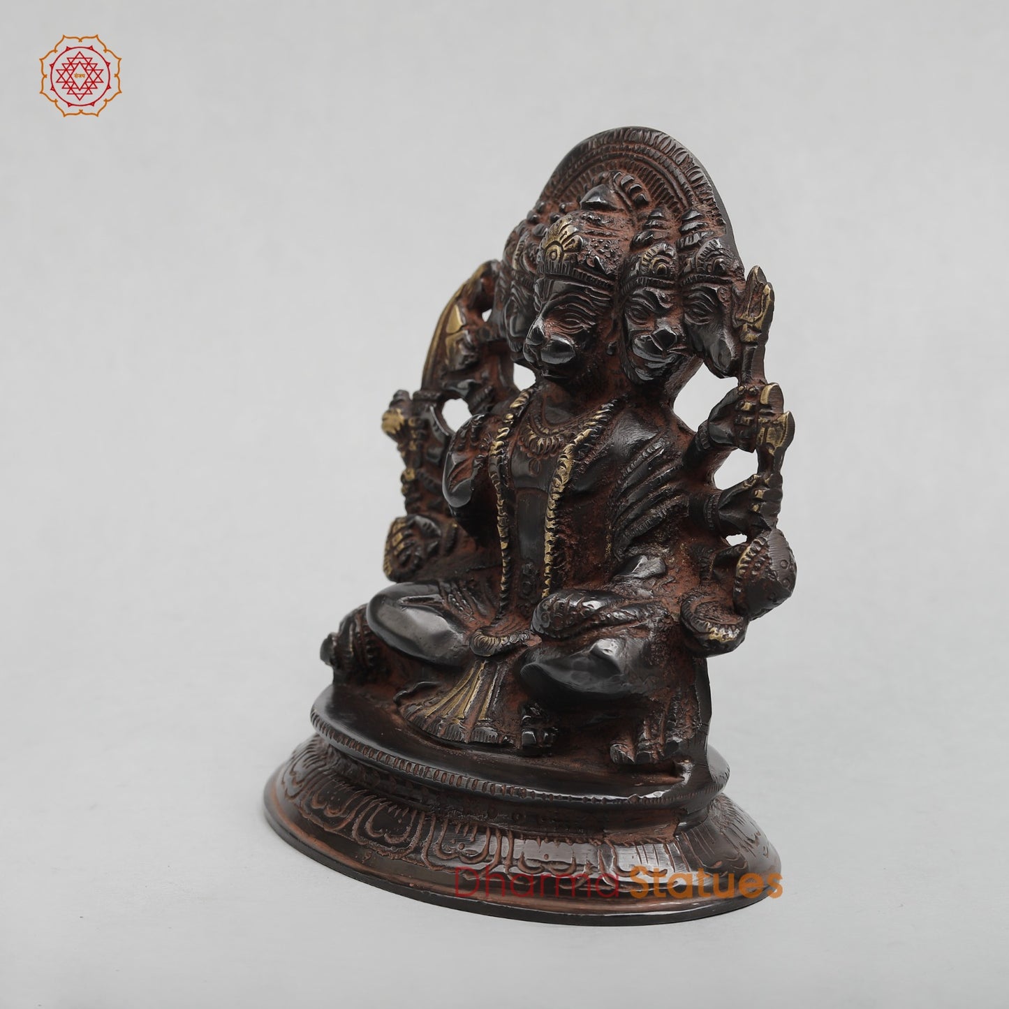 Brass Panchmukhi Hanuman Seated with Frame Fine, Royal Black With Red Hues finish 6”