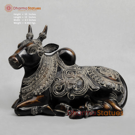 Brass Nandi seated Fine, Antique Finish 13”