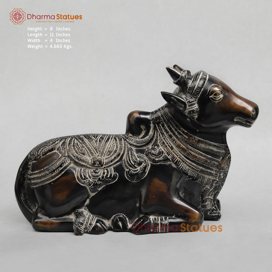 Brass Nandi seated Fine, Antique Finish 11”