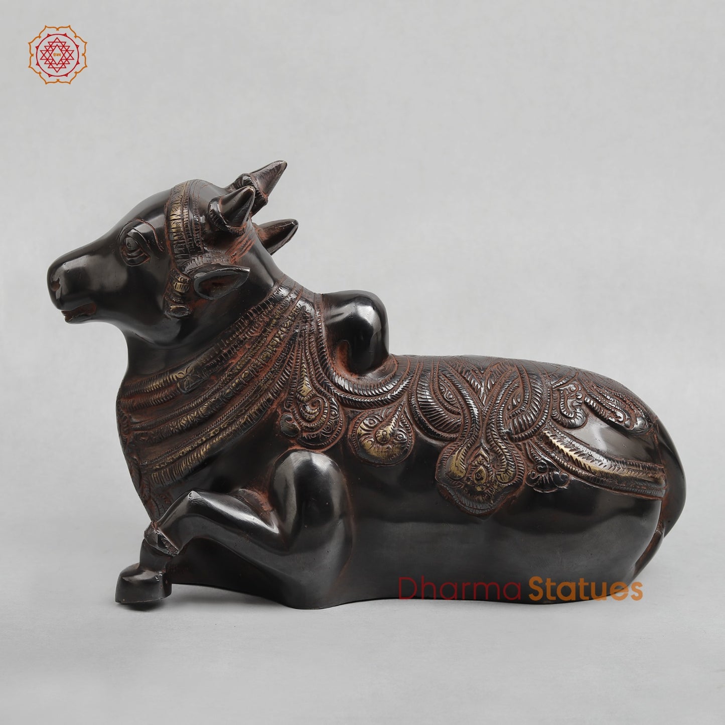 Brass Nandi seated Fine, Royal Black with Red Hues Finish 11”