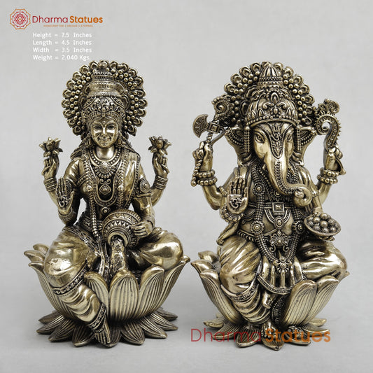 Brass Lakshmi Ganesh Seated on Lotus Fine 7.5”