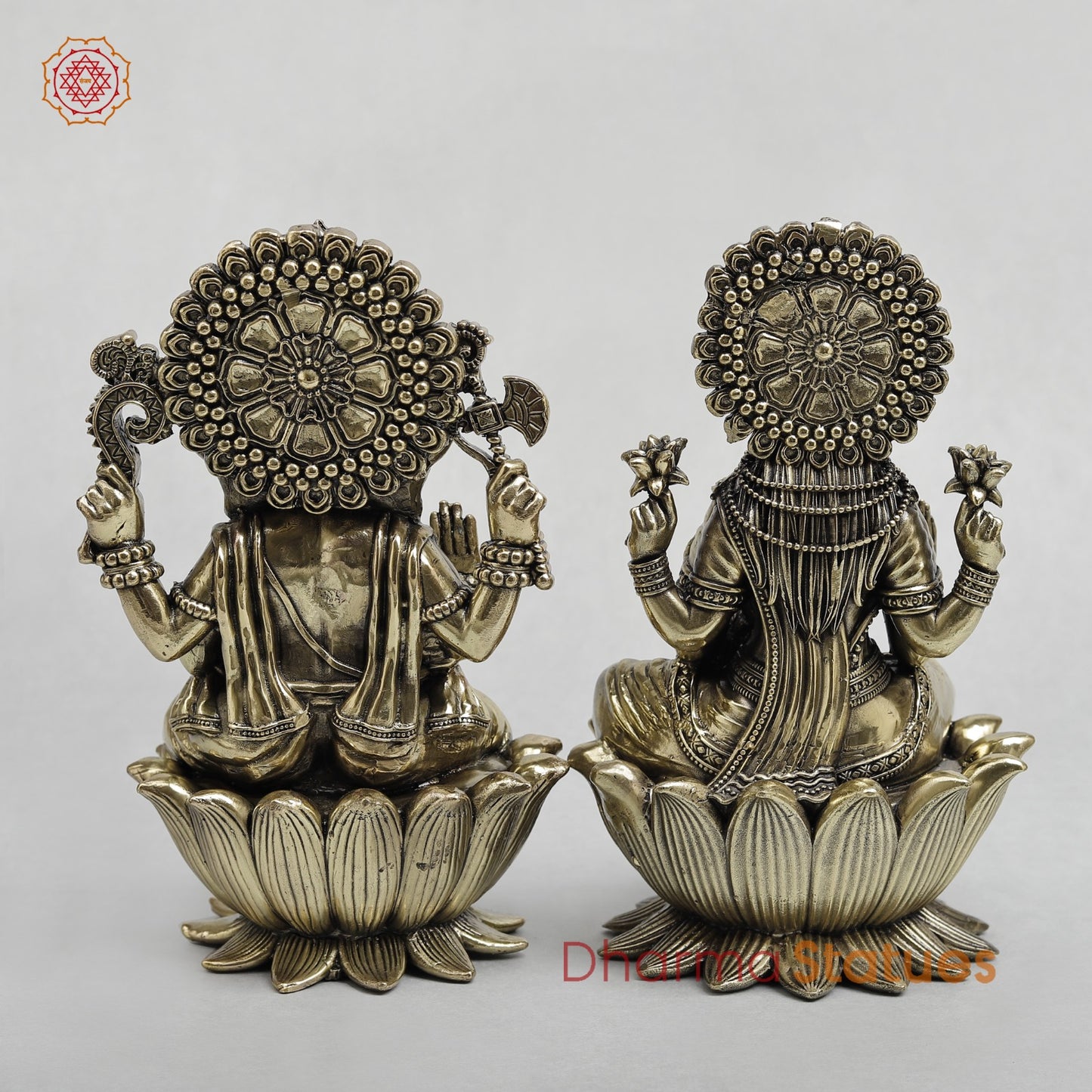 Brass Lakshmi Ganesh Seated on Lotus Fine 7.5”