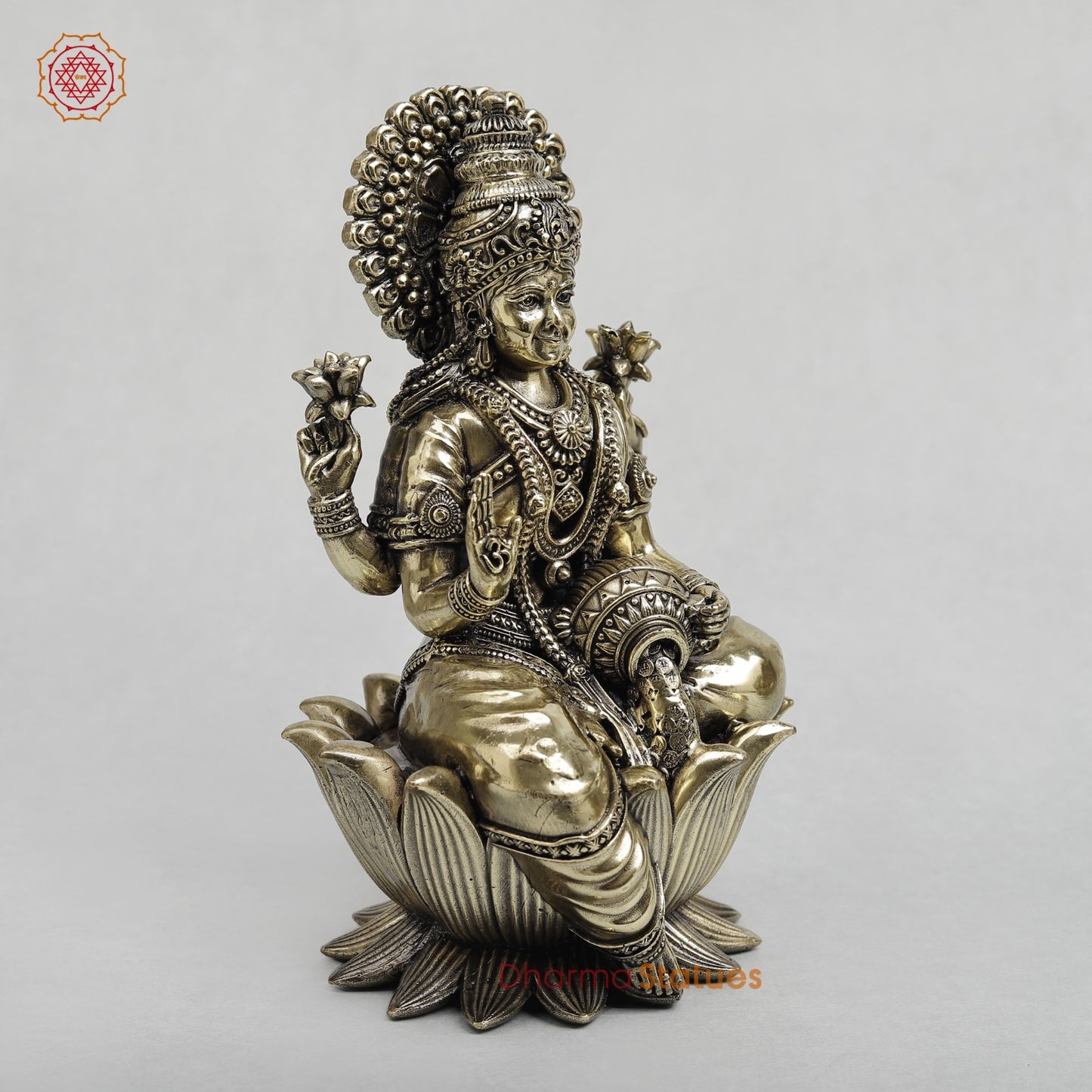 Brass Lakshmi Seated on Lotus Fine 7.5”