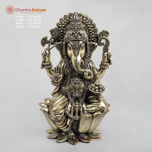 Brass Ganesh Seated on Lotus Fine 7.5”