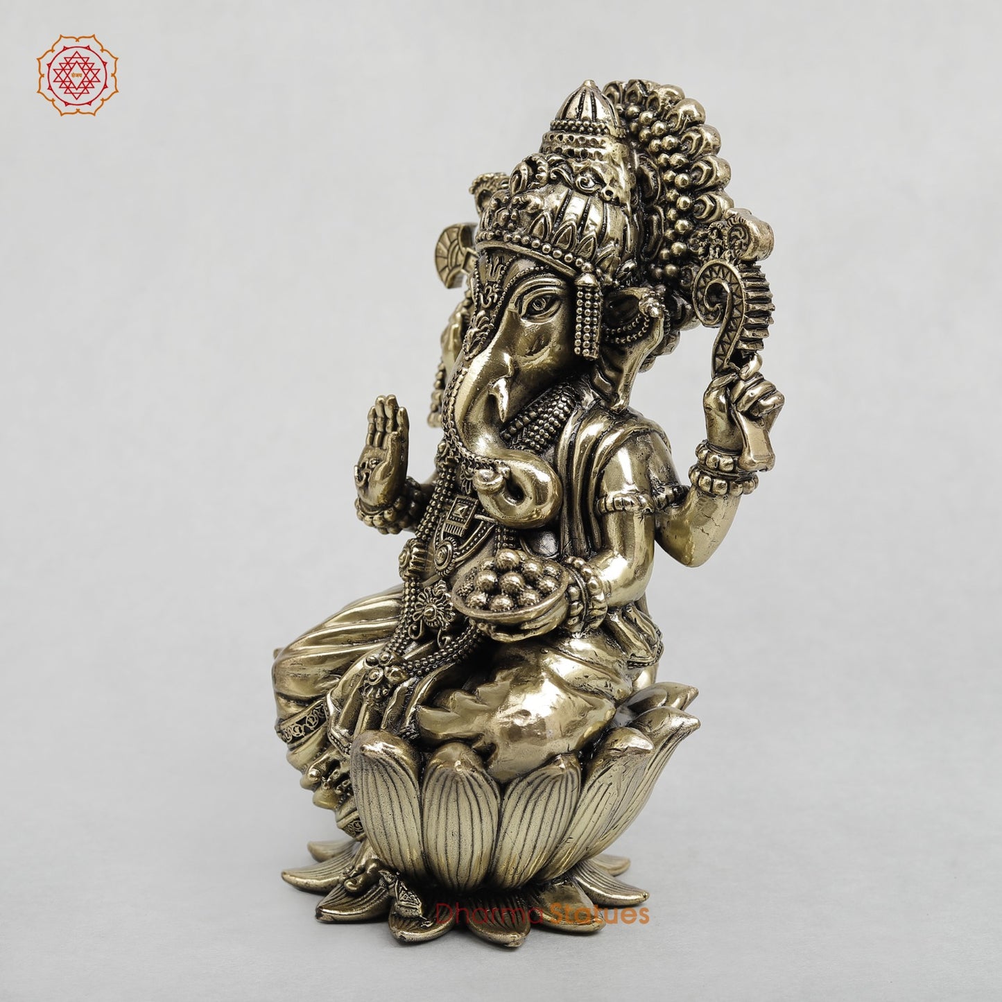 Brass Ganesh Seated on Lotus Fine 7.5”