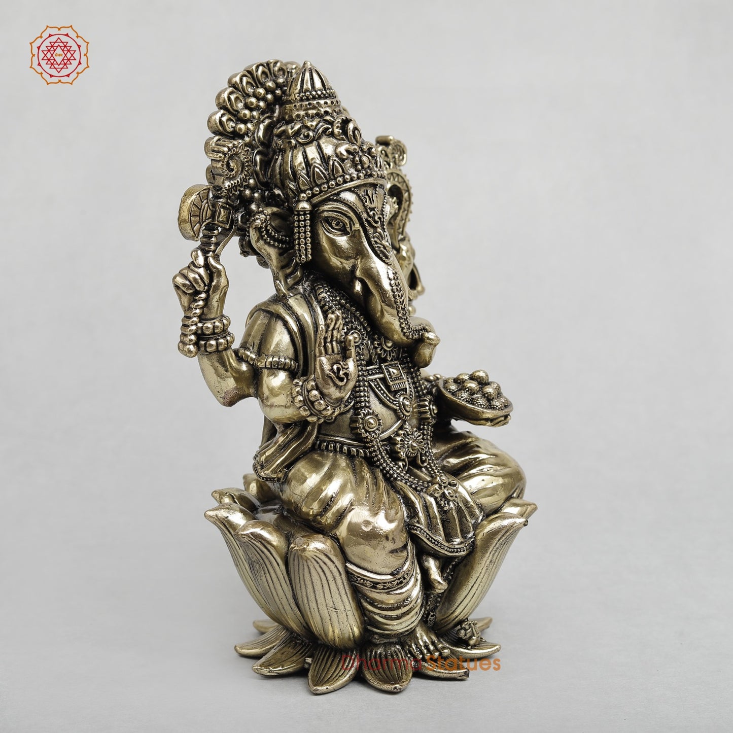 Brass Ganesh Seated on Lotus Fine 7.5”