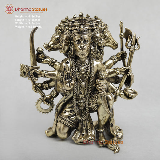 Brass Panchmukhi Hanuman Seated Fine 6”