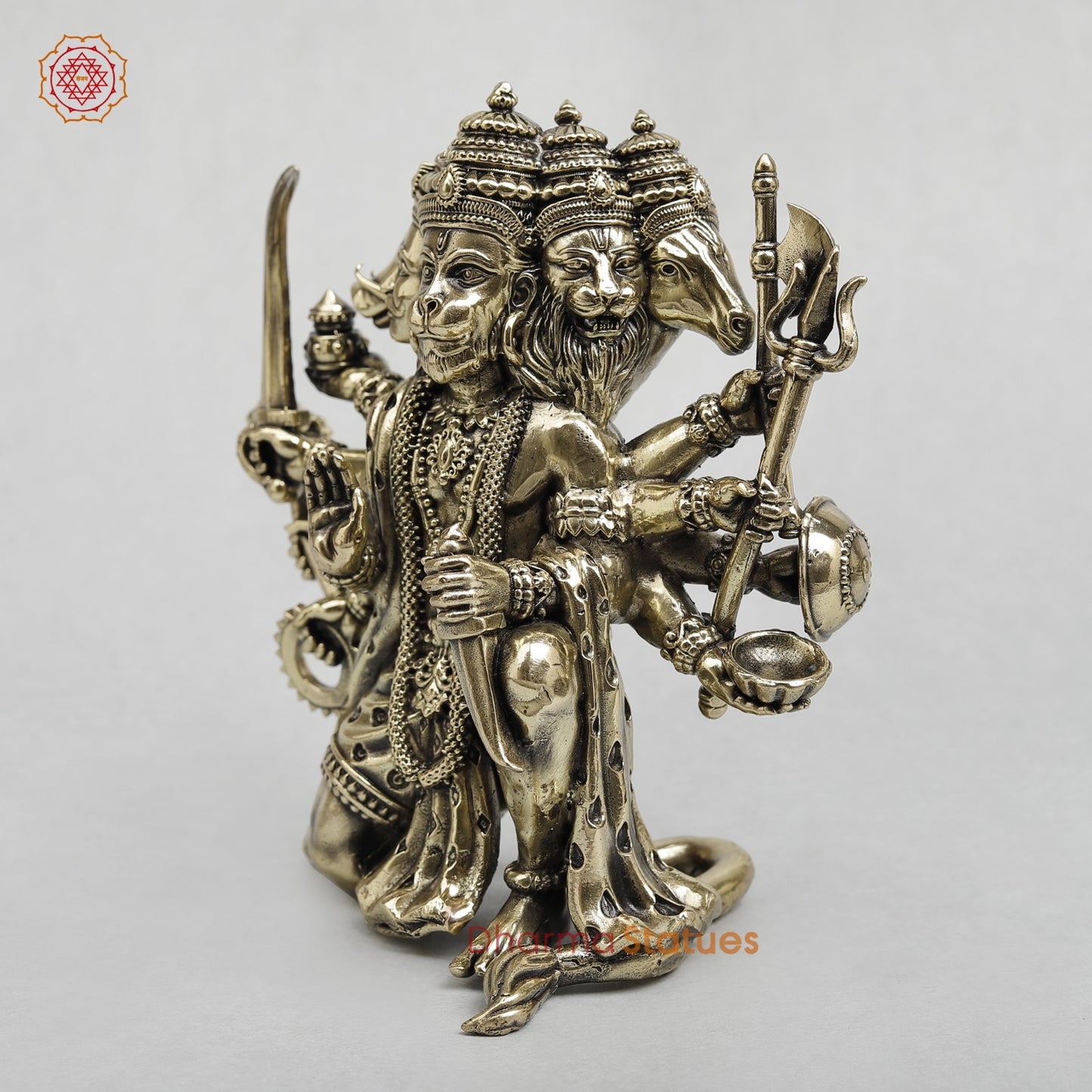 Brass Panchmukhi Hanuman Seated Fine 6”