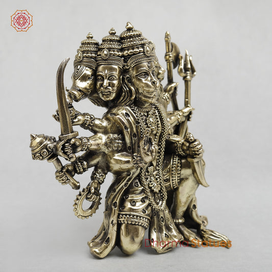 Brass Panchmukhi Hanuman Seated Fine 6”