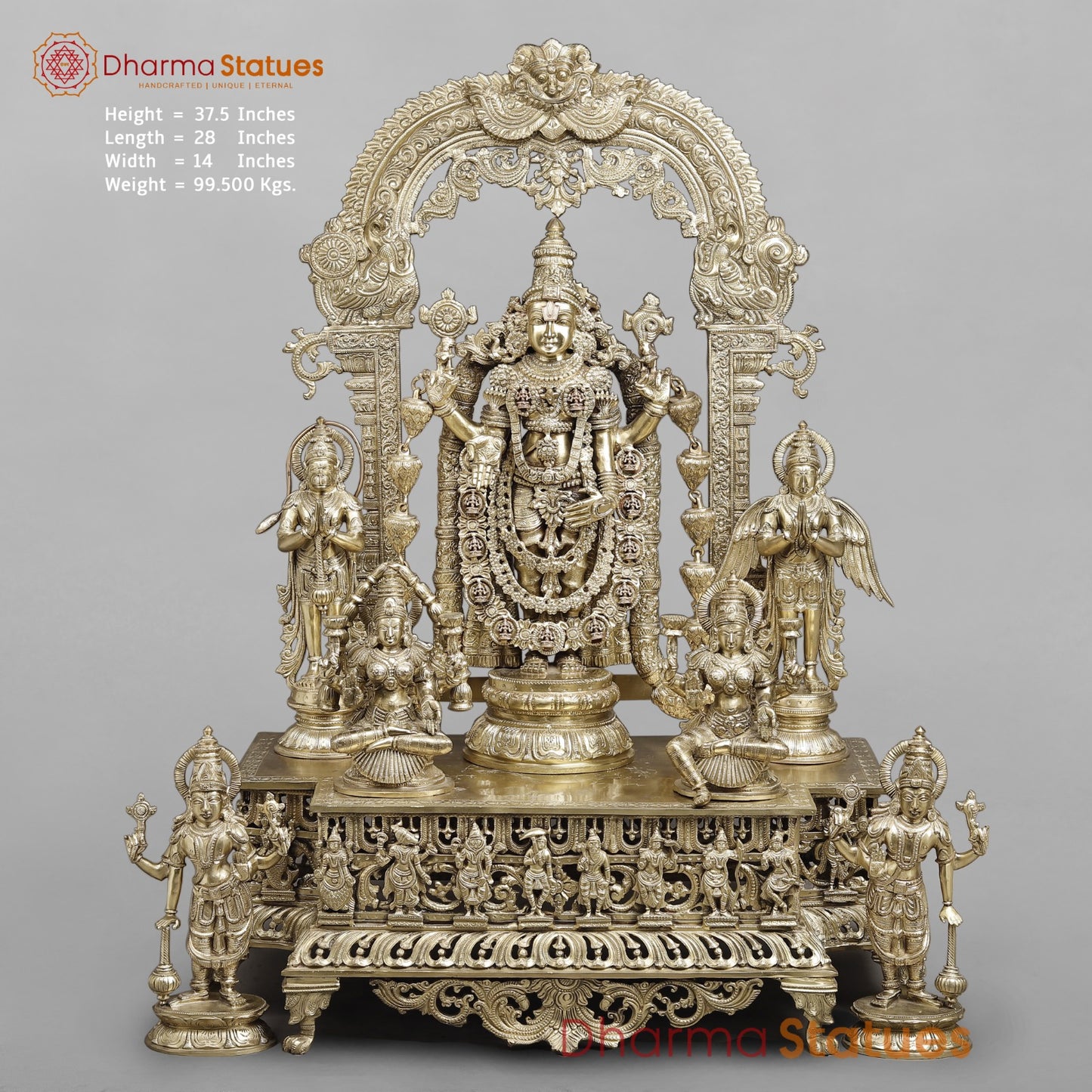 Bronze Tirupati Balaji Complete set With Jaya And Vijaya Fine, Smooth Finish 37.5” (Made in Thrissur)