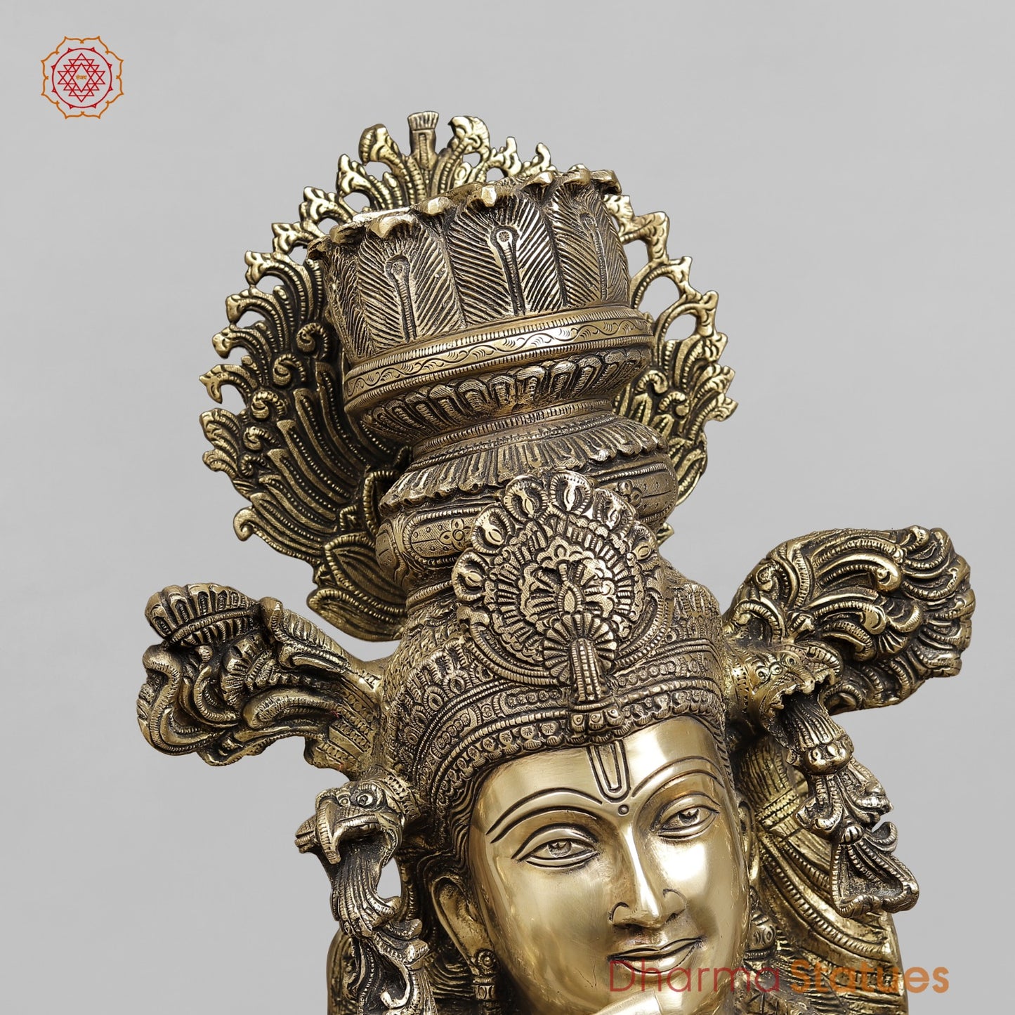 Brass Krishna with Fine Carving, Smooth finish 46.5”