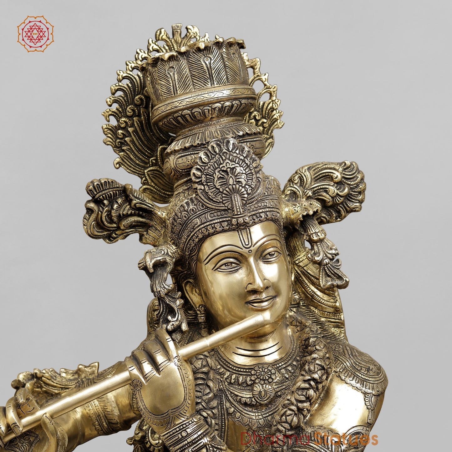 Brass Krishna with Fine Carving, Smooth finish 46.5”