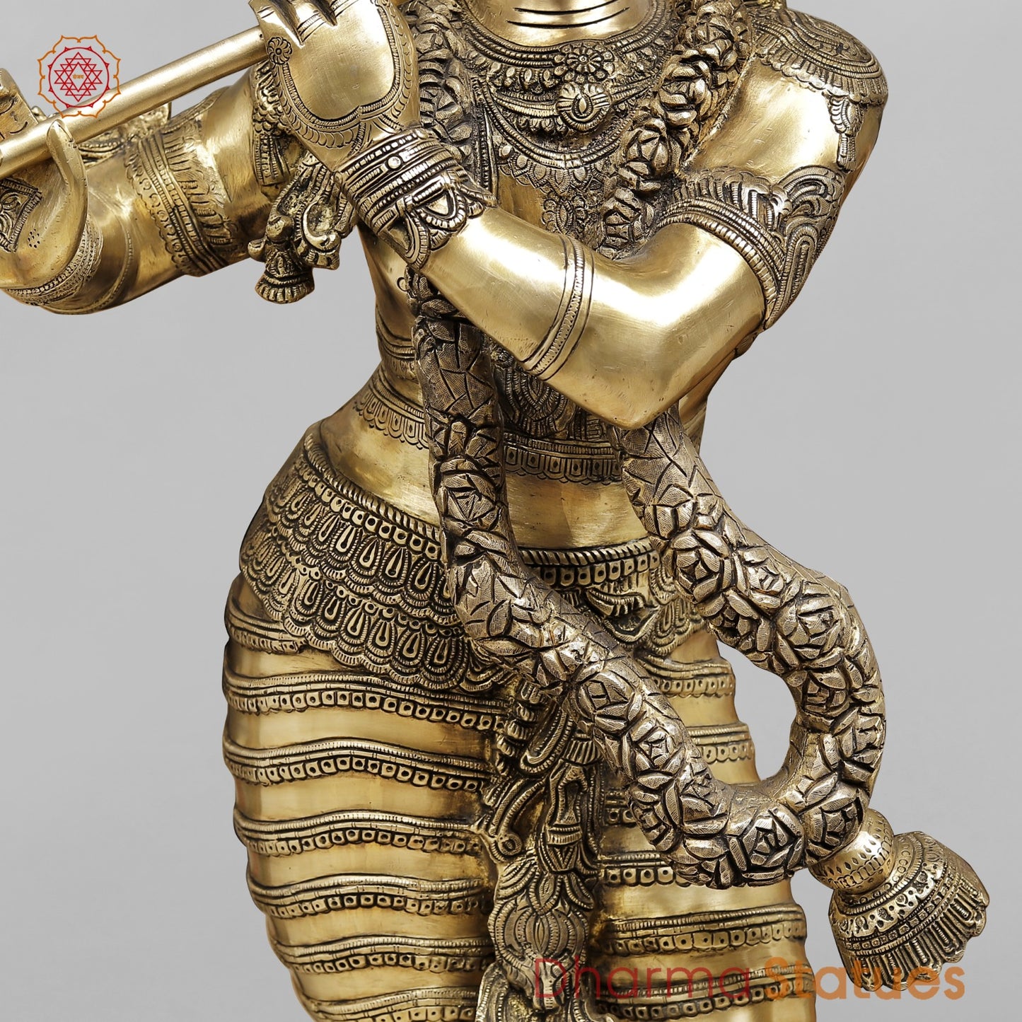 Brass Krishna with Fine Carving, Smooth finish 46.5”