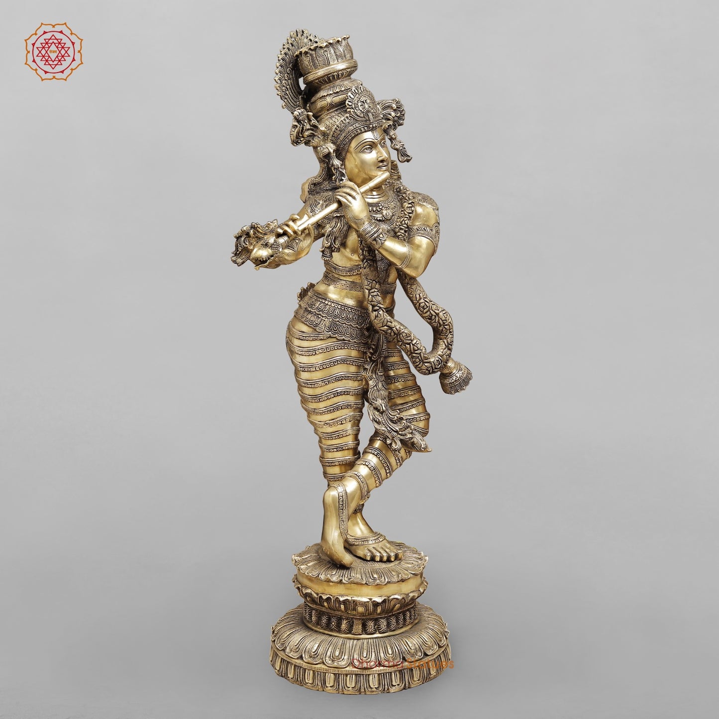 Brass Krishna with Fine Carving, Smooth finish 46.5”