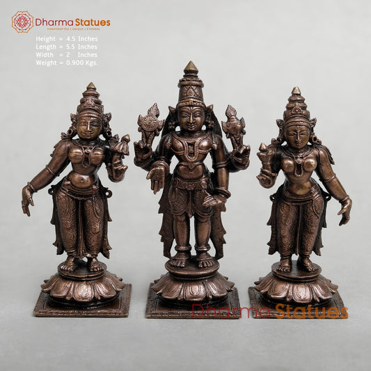 Copper Balaji with Sridevi and Bhudevi 4.5”