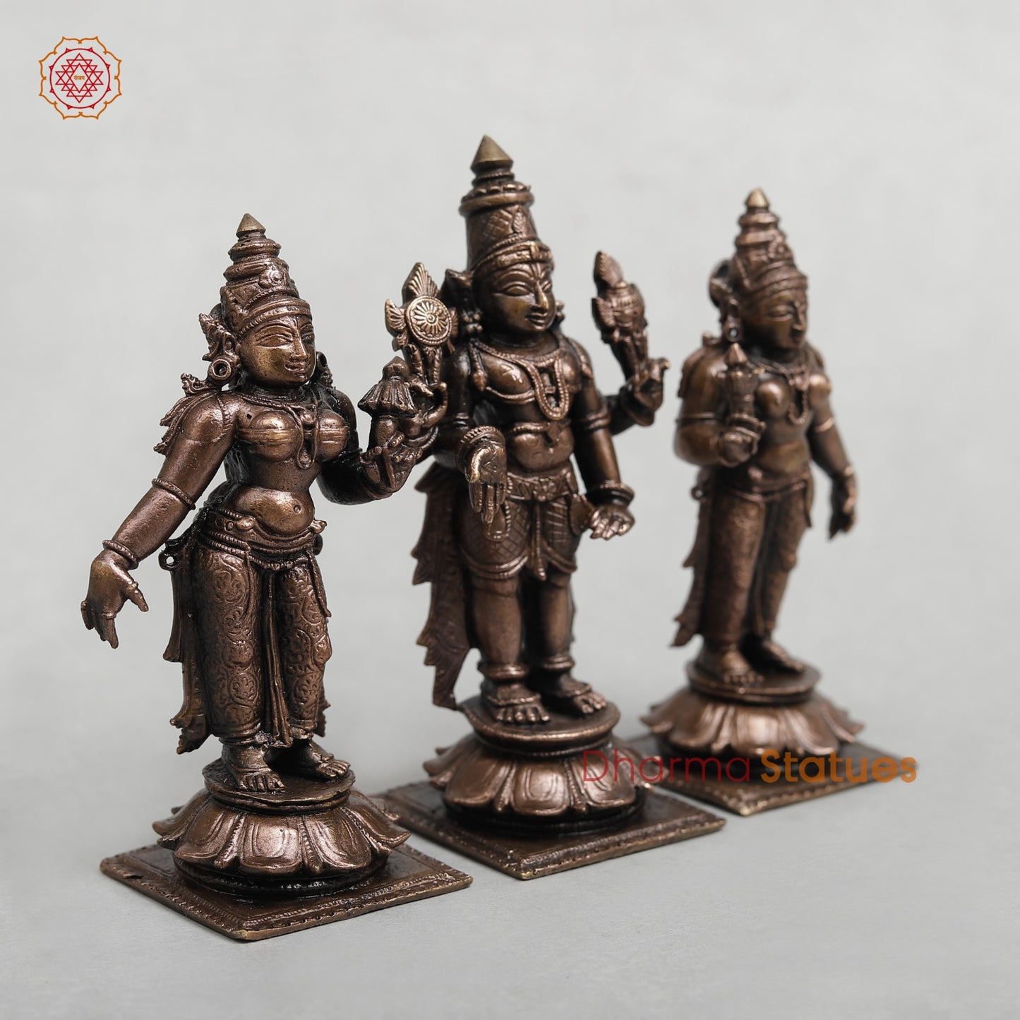 Copper Balaji with Sridevi and Bhudevi 4.5”